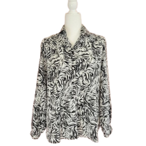 All Hours Long Sleeve Buttondown Zebra Print Collared Blouse Size Medium EUC
